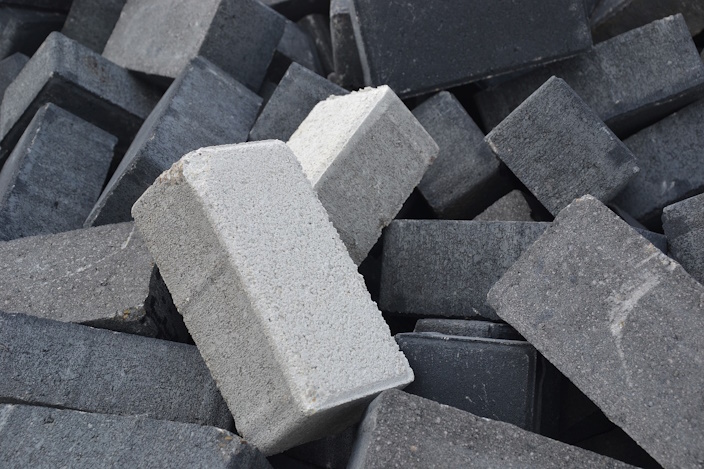 Bricks, concrete and rock blocks